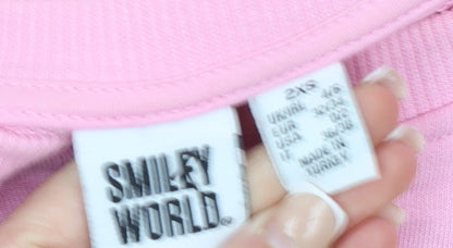 Womens UK Size 2XS SmileyWorld Pink Pullover Sweatshirt