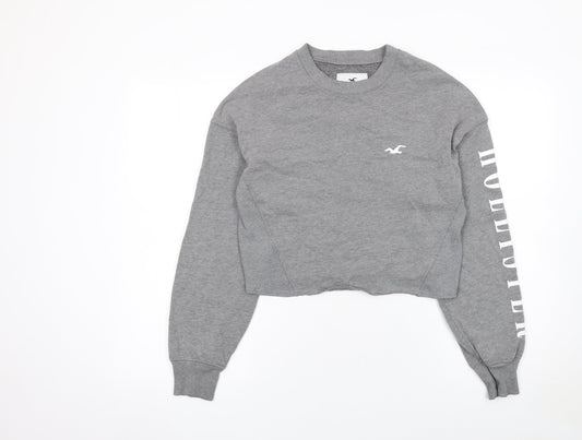 Hollister Women’s Grey Cropped Pullover Sweatshirt XS Cotton Blend