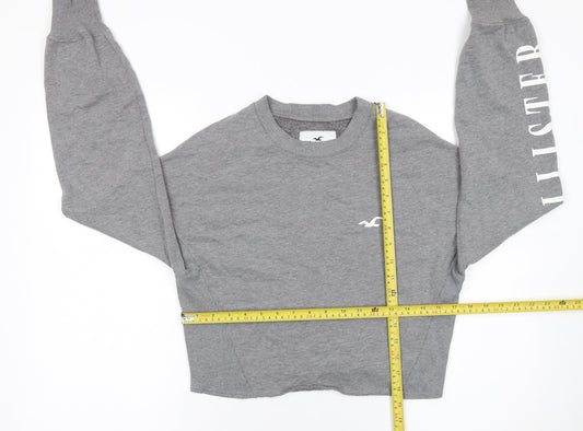 Hollister Women’s Grey Cropped Pullover Sweatshirt XS Cotton Blend