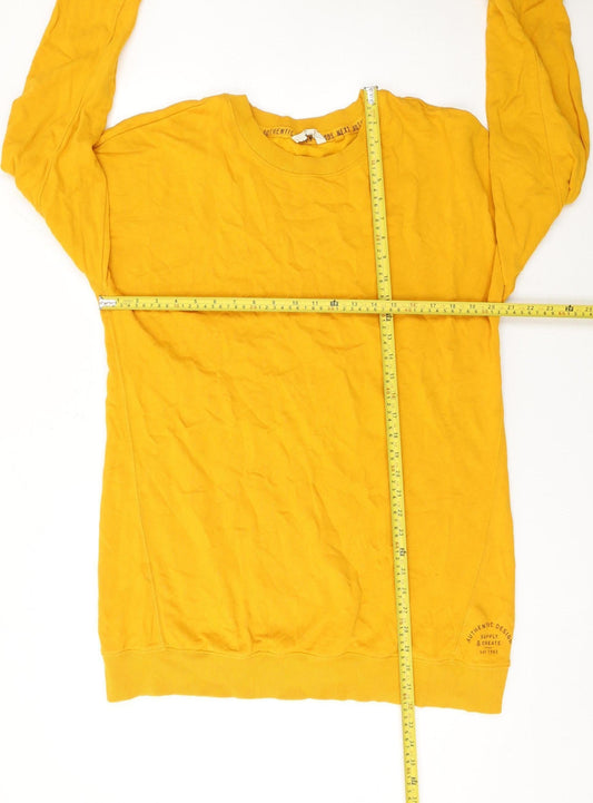 Next Women Yellow Cotton Long Sleeve T-Shirt Dress L