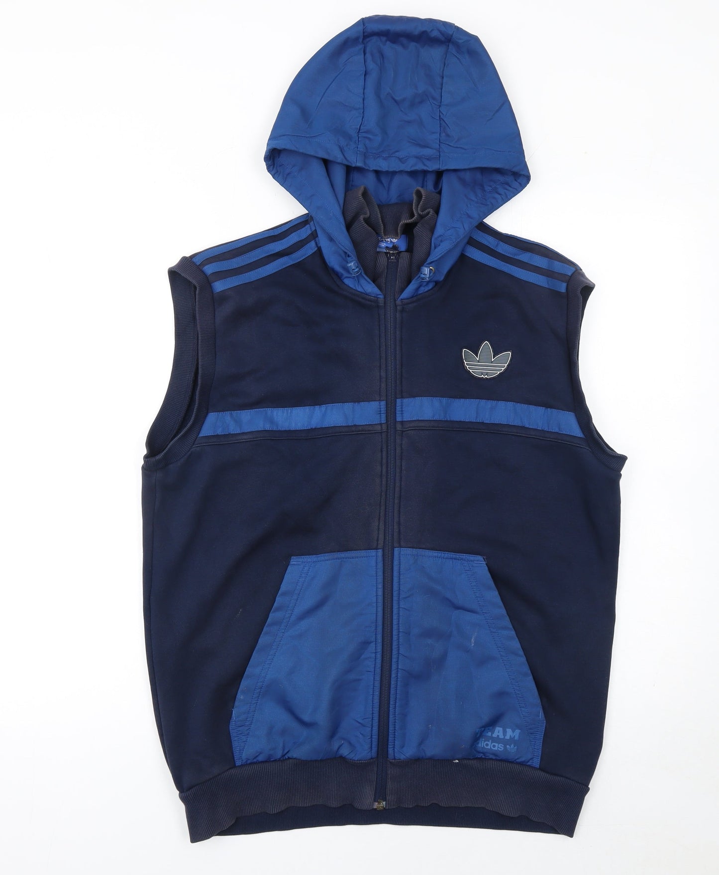 Adidas Men's Blue Sleeveless Full Zip Hoodie Vest Size M