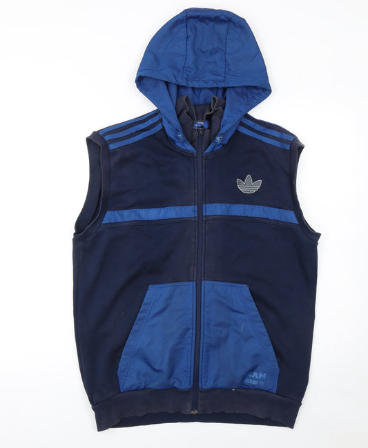 Adidas Men's Blue Sleeveless Full Zip Hoodie Vest Size M
