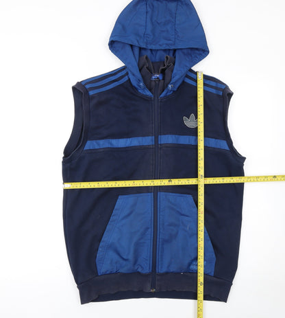 Adidas Men's Blue Sleeveless Full Zip Hoodie Vest Size M