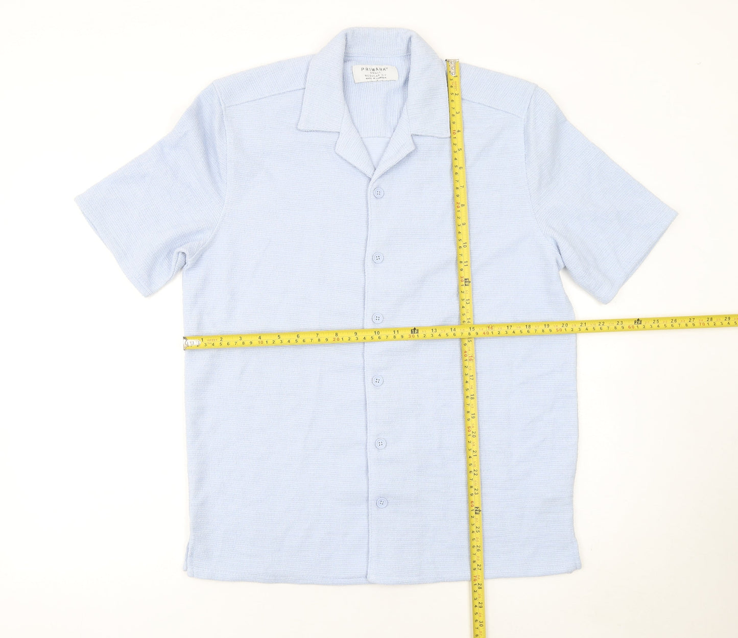 Primark Men’s Blue Short Sleeve Button-Up Knit Shirt Size S