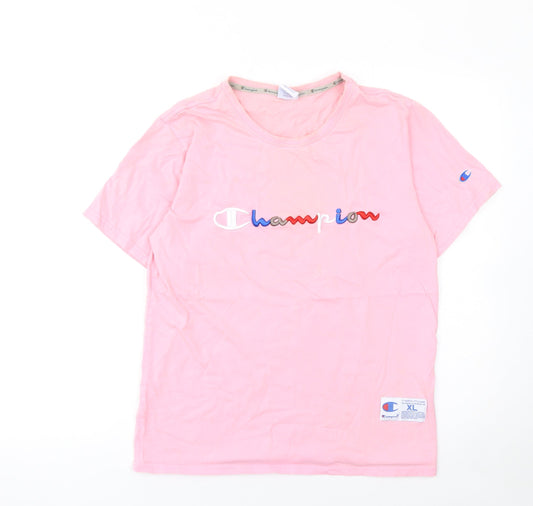 Champion Women's Pink Cotton Crew Neck Short Sleeve T-Shirt L