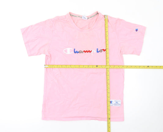Champion Women's Pink Cotton Crew Neck Short Sleeve T-Shirt L