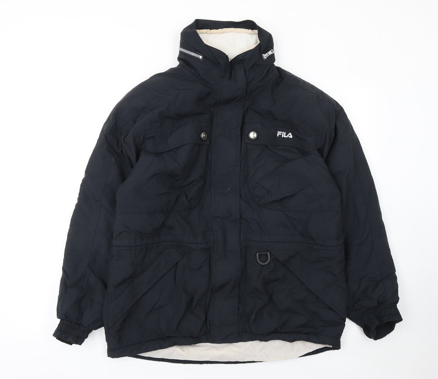 FILA Womens Black Size 12 Puffer Jacket Winter Hooded Coat