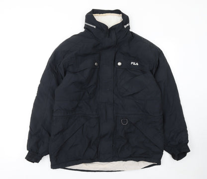 FILA Womens Black Size 12 Puffer Jacket Winter Hooded Coat