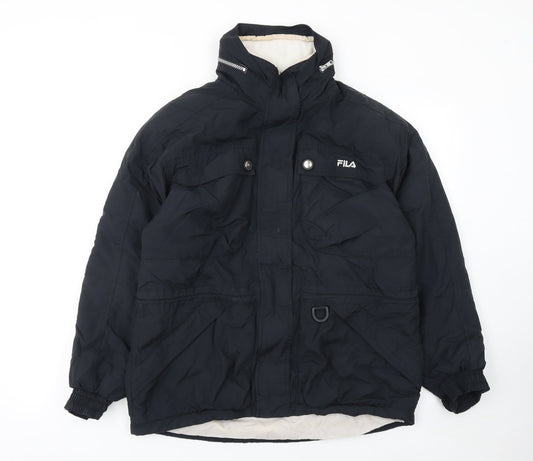 FILA Womens Black Size 12 Puffer Jacket Winter Hooded Coat