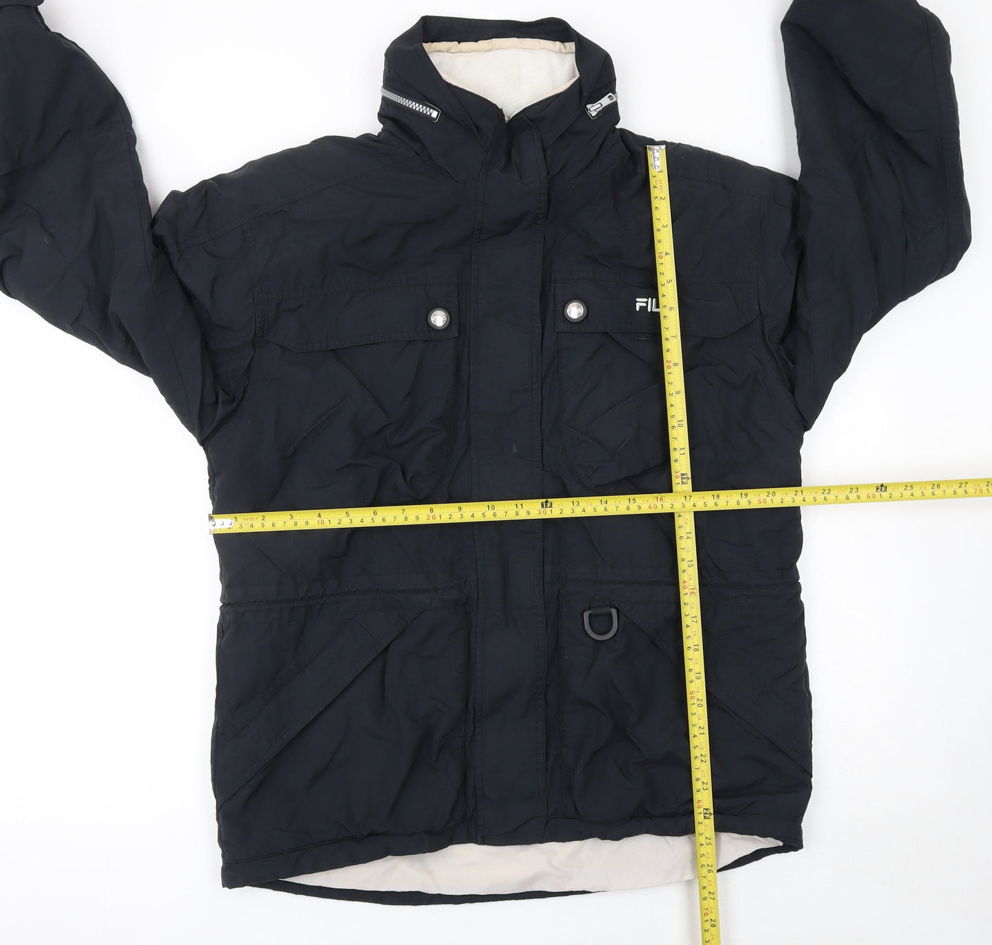 FILA Womens Black Size 12 Puffer Jacket Winter Hooded Coat