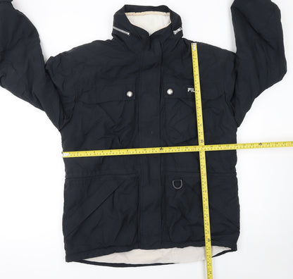 FILA Womens Black Size 12 Puffer Jacket Winter Hooded Coat