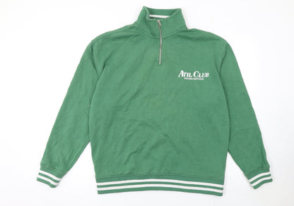 Primark Men's Green 1/4 Zip Athletic Club Graphic Sweatshirt Medium