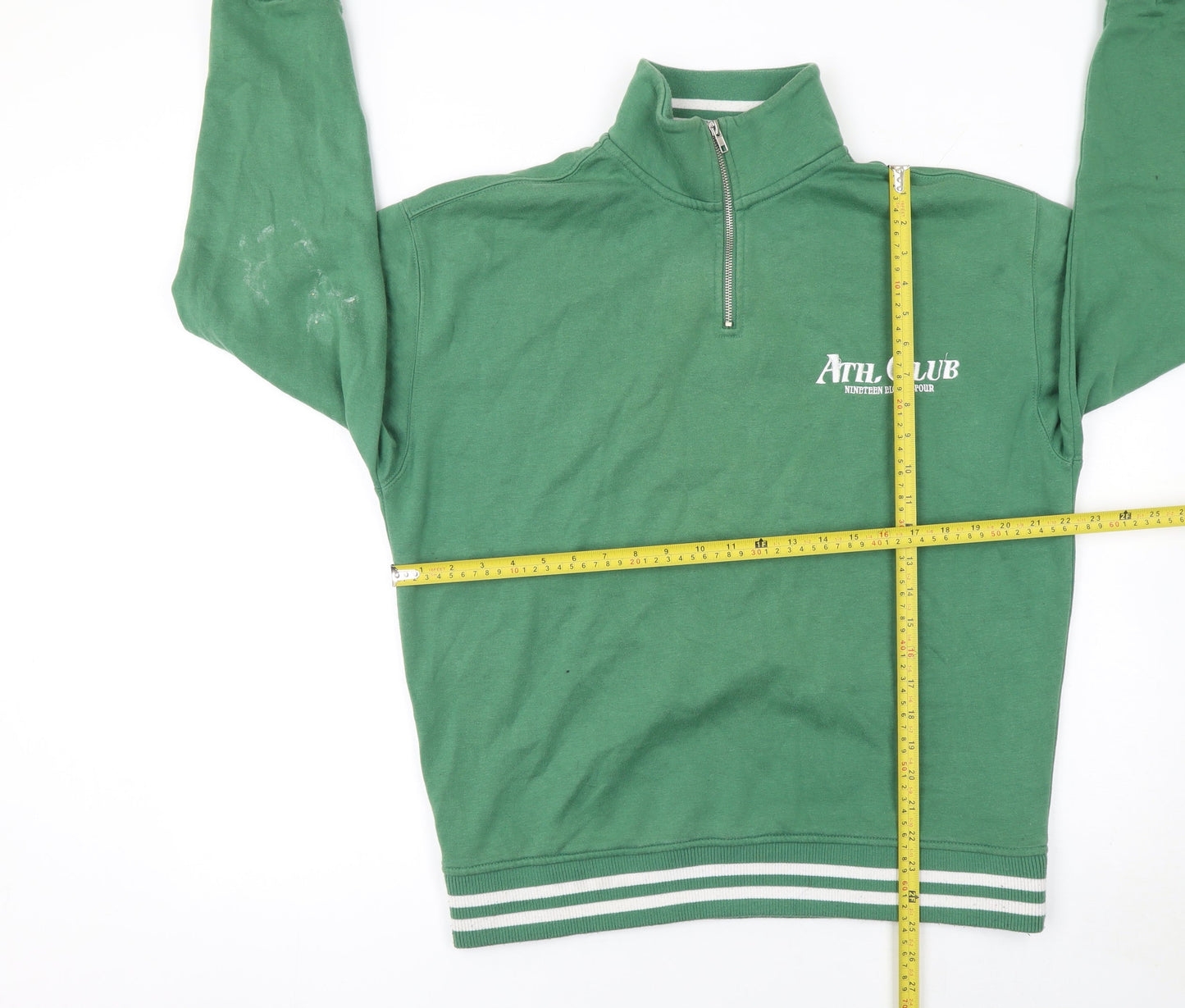 Primark Men's Green 1/4 Zip Athletic Club Graphic Sweatshirt Medium