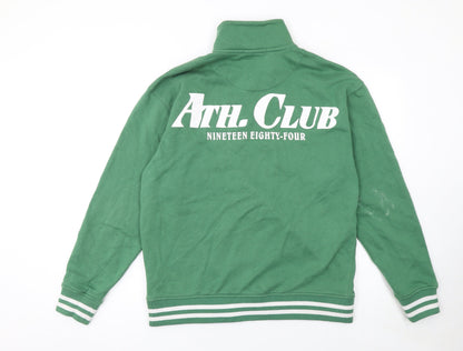 Primark Men's Green 1/4 Zip Athletic Club Graphic Sweatshirt Medium