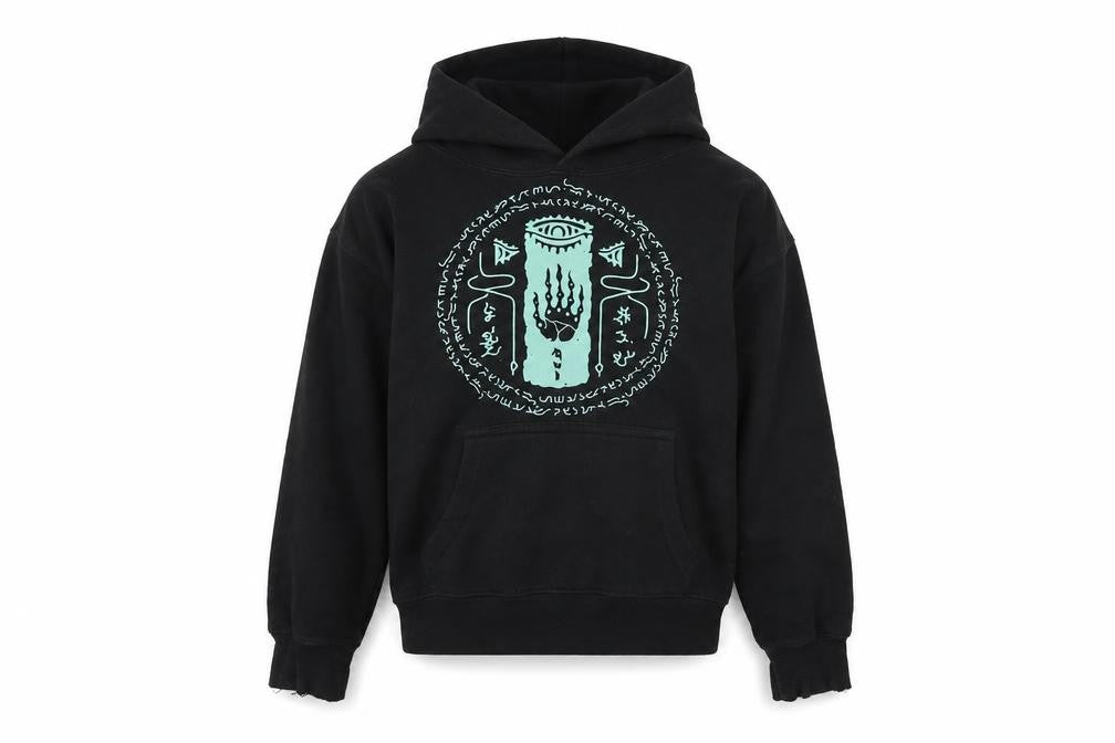 Front view of Club Classic boys’ black pullover hoodie 5-6 years graphic fleece sweatshirt