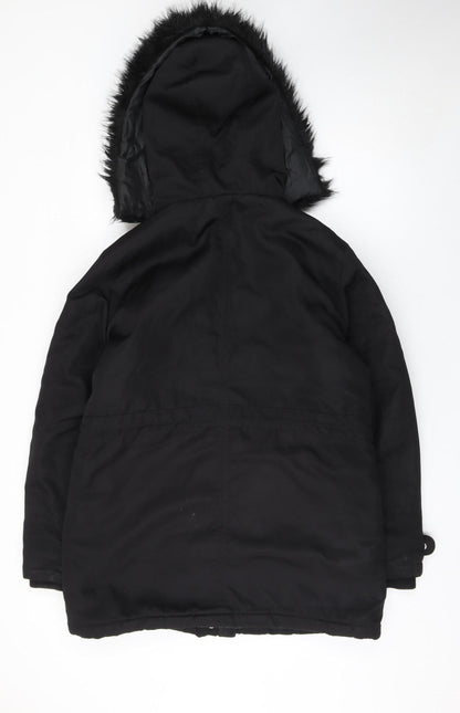 New Look Women's Black Parka Coat Size 12 Hooded Faux Fur Winter Jacket