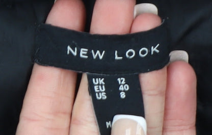 New Look Women's Black Parka Coat Size 12 Hooded Faux Fur Winter Jacket