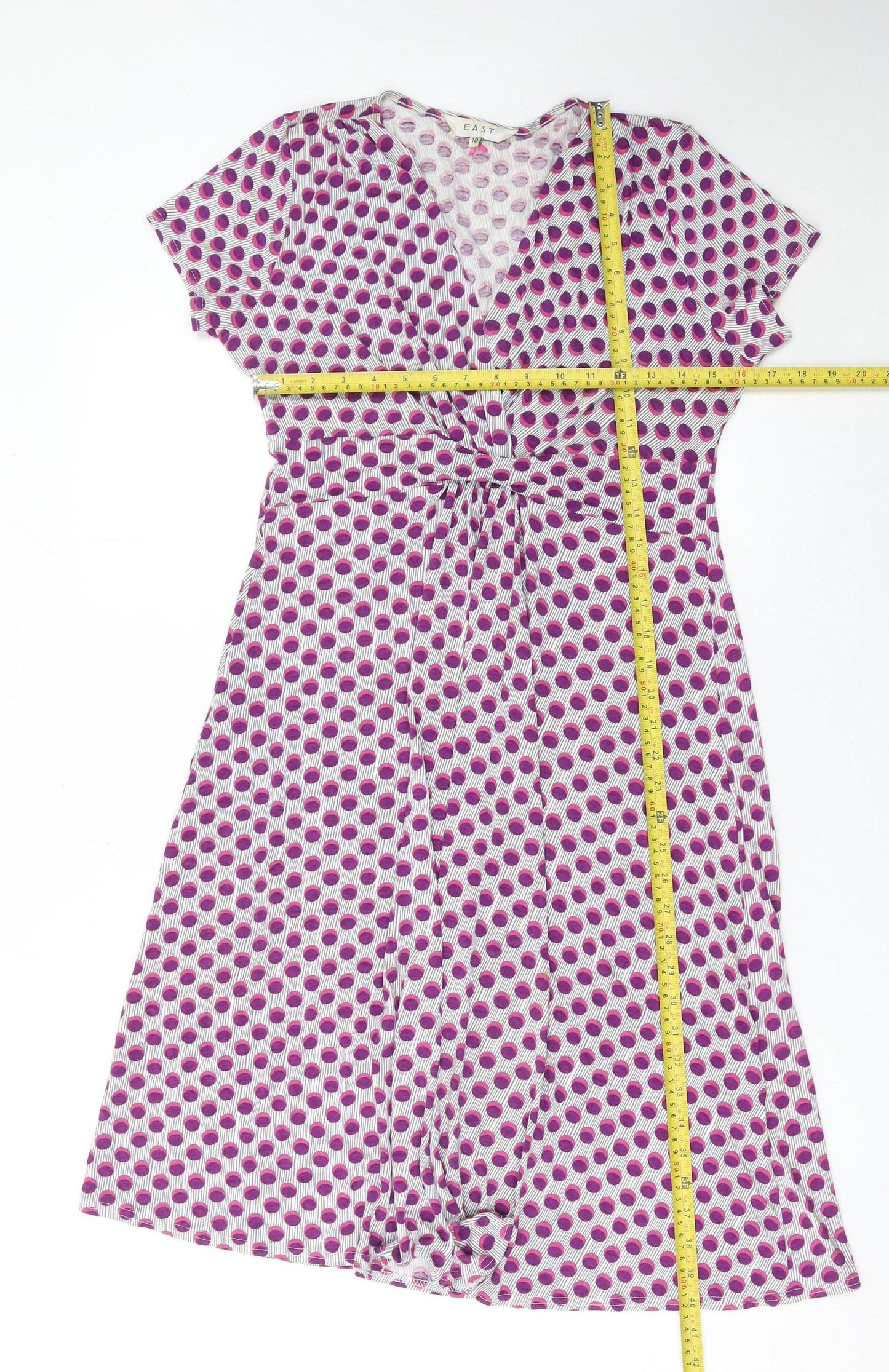 East Women Pink Polka Dot Stretch Shift Dress Size 10