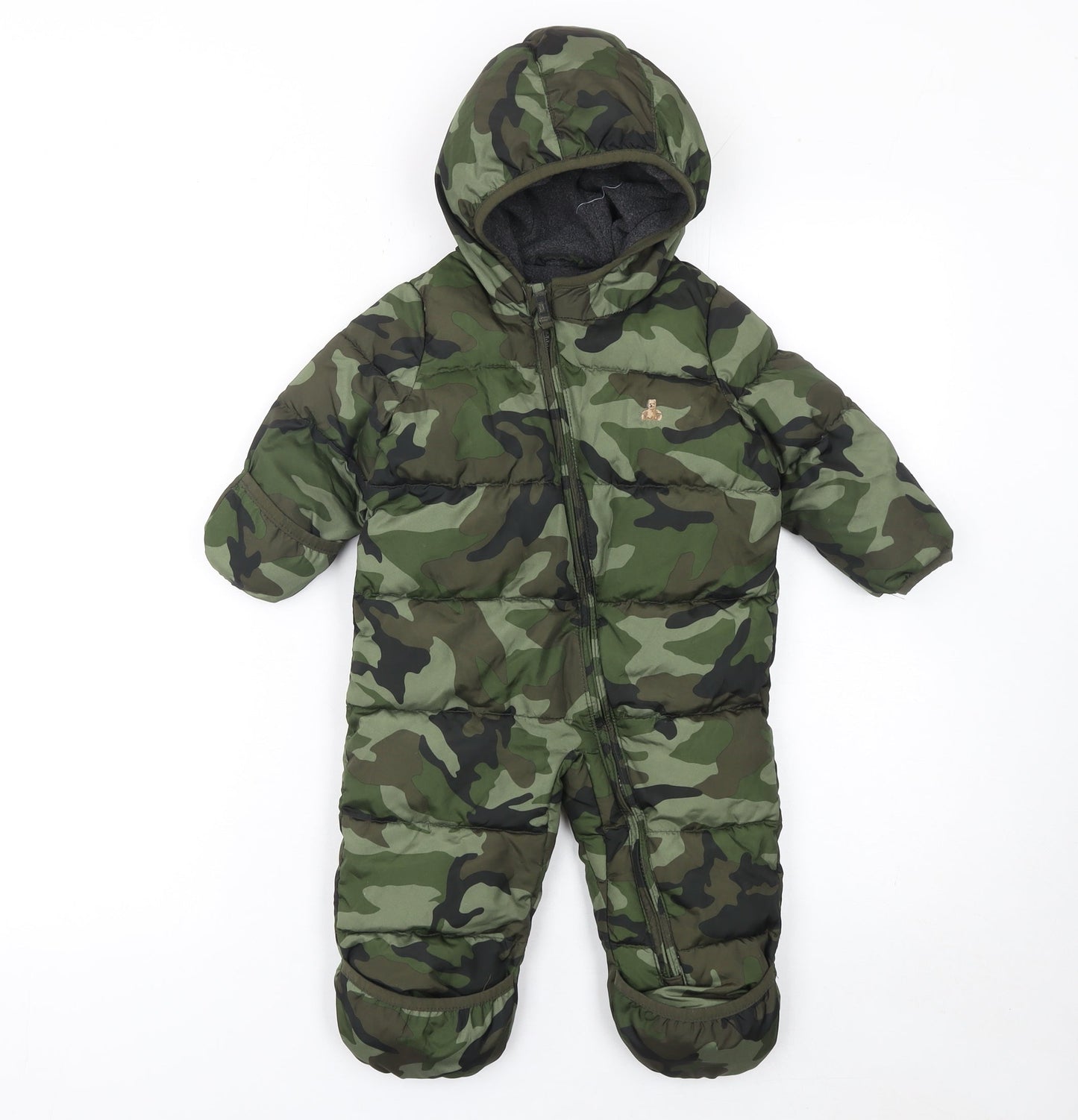 babyGap Unisex Baby Green Camouflage Puffer Snowsuit 6-12 Months Hooded Winter