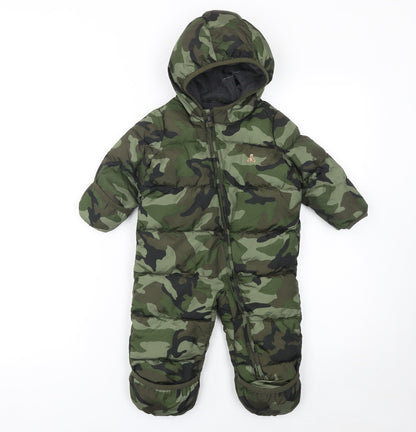 babyGap Unisex Baby Green Camouflage Puffer Snowsuit 6-12 Months Hooded Winter