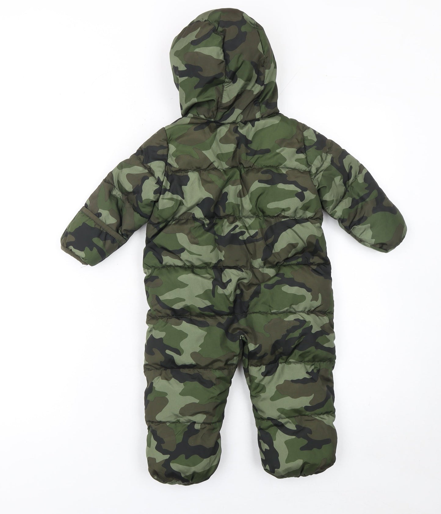 babyGap Unisex Baby Green Camouflage Puffer Snowsuit 6-12 Months Hooded Winter
