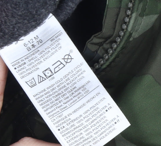 babyGap Unisex Baby Green Camouflage Puffer Snowsuit 6-12 Months Hooded Winter