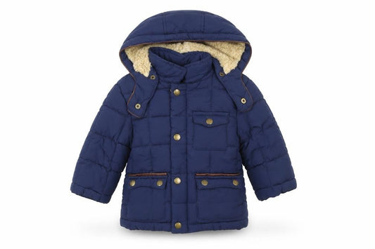 Front view of Mayoral unisex baby blue 9-12 months hooded puffer jacket