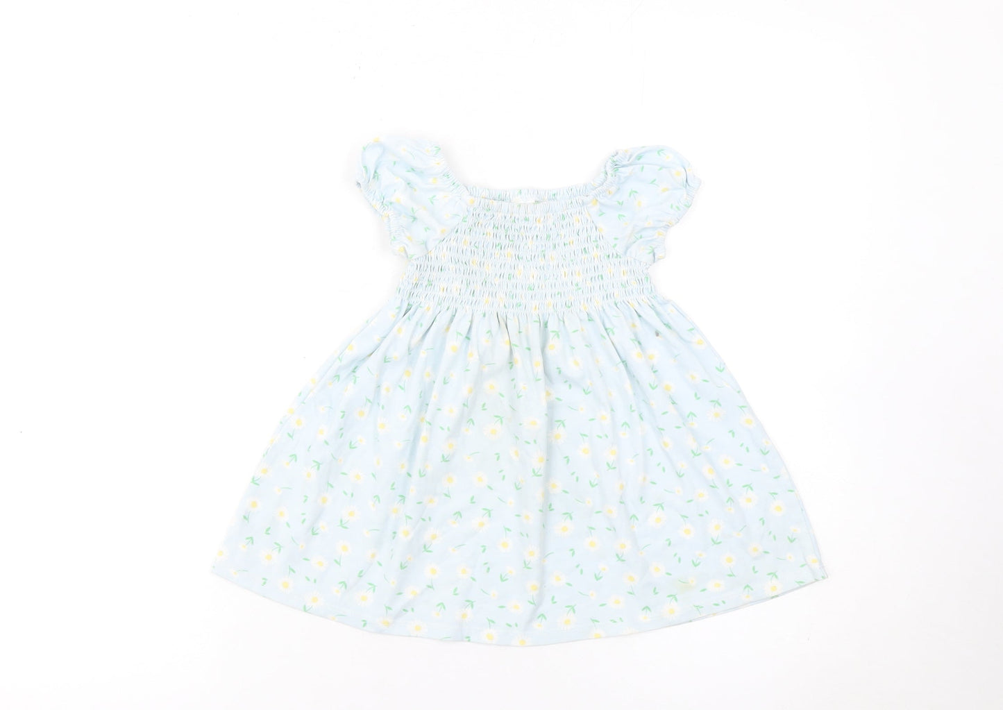 Little Me Girls Blue Floral Smocked A-Line Dress 24 Months