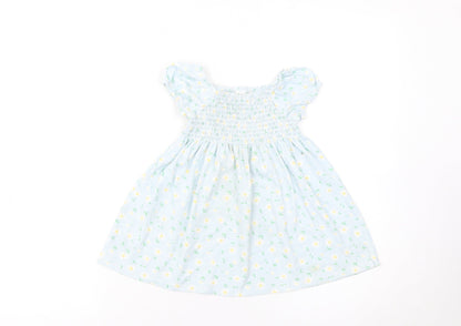 Little Me Girls Blue Floral Smocked A-Line Dress 24 Months