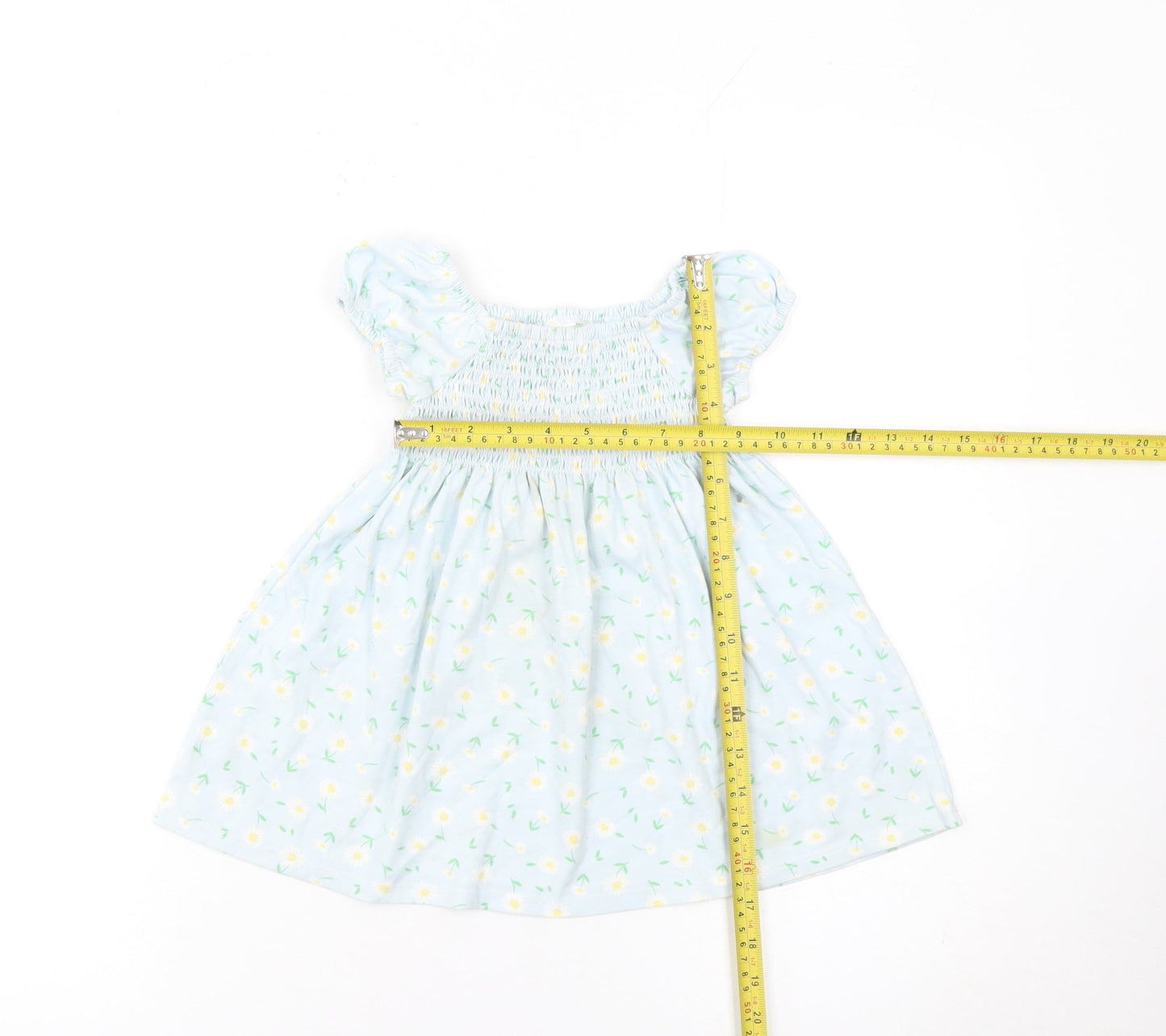 Little Me Girls Blue Floral Smocked A-Line Dress 24 Months