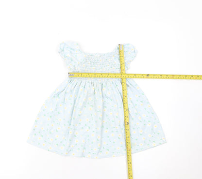 Little Me Girls Blue Floral Smocked A-Line Dress 24 Months