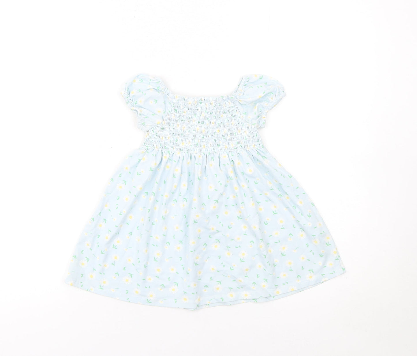 Little Me Girls Blue Floral Smocked A-Line Dress 24 Months