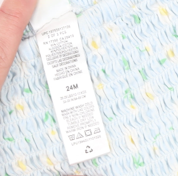 Little Me Girls Blue Floral Smocked A-Line Dress 24 Months