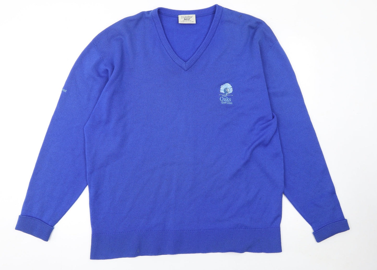 Glenbrae Mens Blue Wool V-Neck Golf Jumper Size L