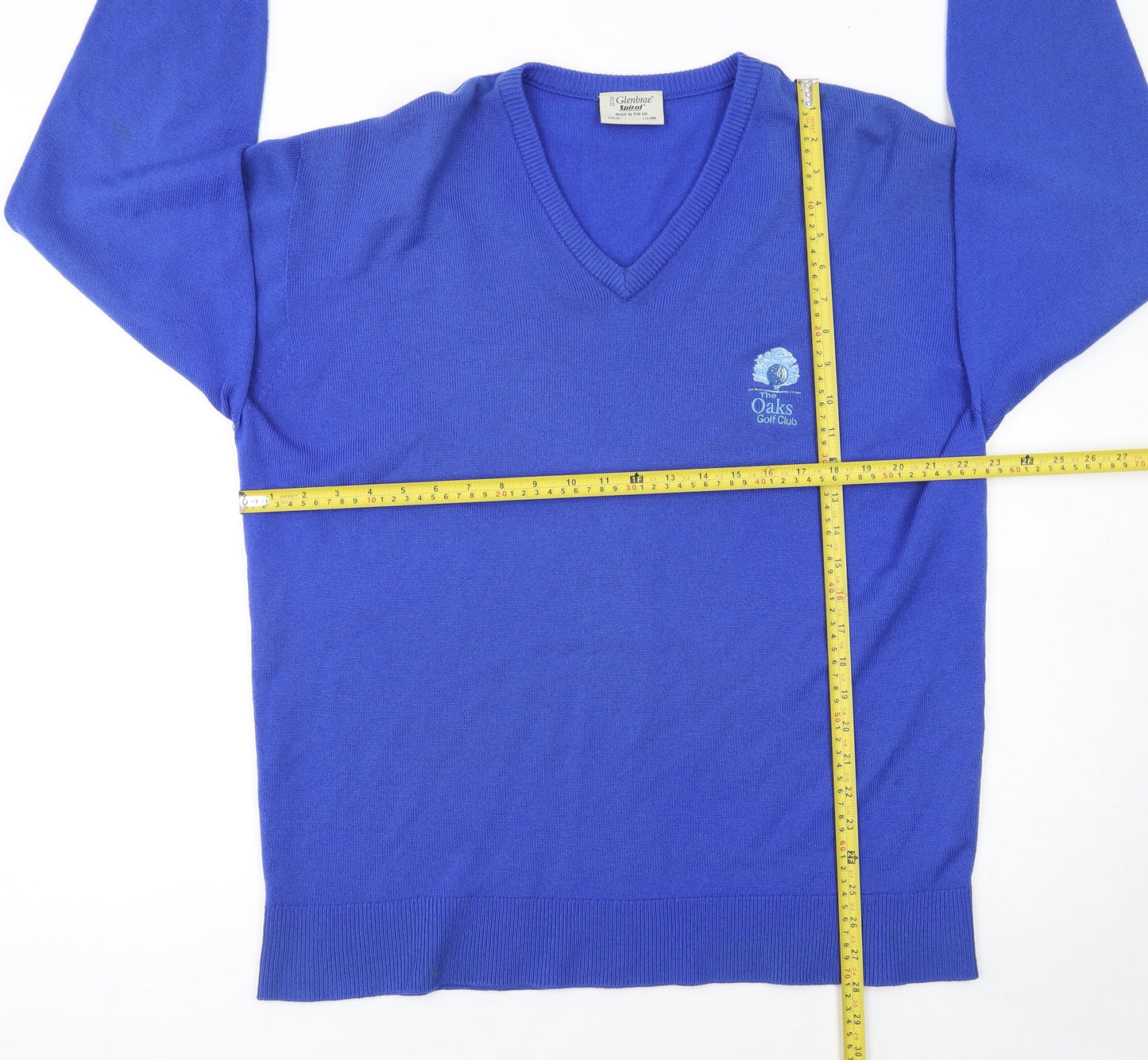 Glenbrae Mens Blue Wool V-Neck Golf Jumper Size L