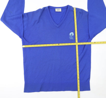 Glenbrae Mens Blue Wool V-Neck Golf Jumper Size L