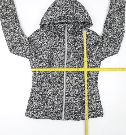 F&F Women’s Grey Leopard Print Hooded Puffer Jacket Size 10