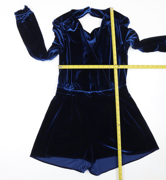 Topshop Women’s Blue Velvet Long Sleeve Playsuit UK 12