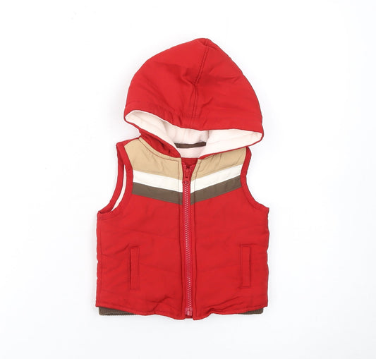 Old Navy Unisex Baby Red Hooded Puffer Gilet 6-12 Months Polyester Lined