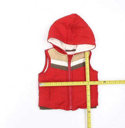Old Navy Unisex Baby Red Hooded Puffer Gilet 6-12 Months Polyester Lined