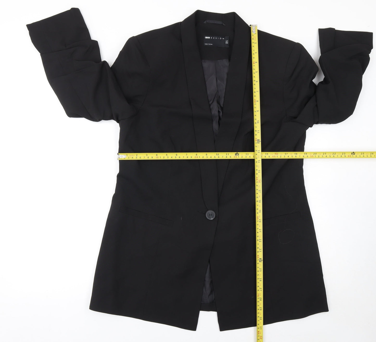 ASOS Design Womens Black Longline Single-Breasted Suit Blazer UK 16