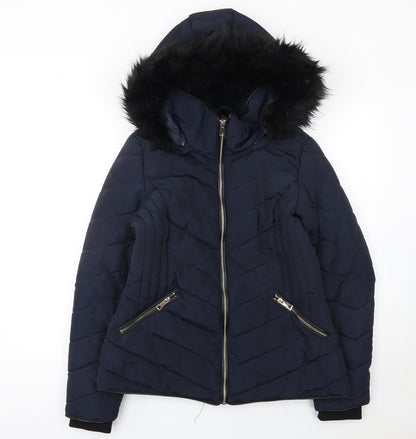 F&F Women's Blue Hooded Quilted Puffer Jacket Size 12