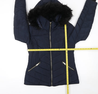 F&F Women's Blue Hooded Quilted Puffer Jacket Size 12