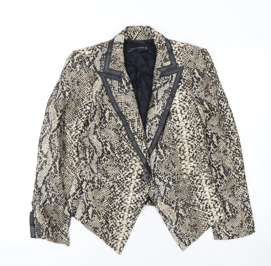 Zara Woman Beige Snake Print Blazer Jacket Small Single-Breasted