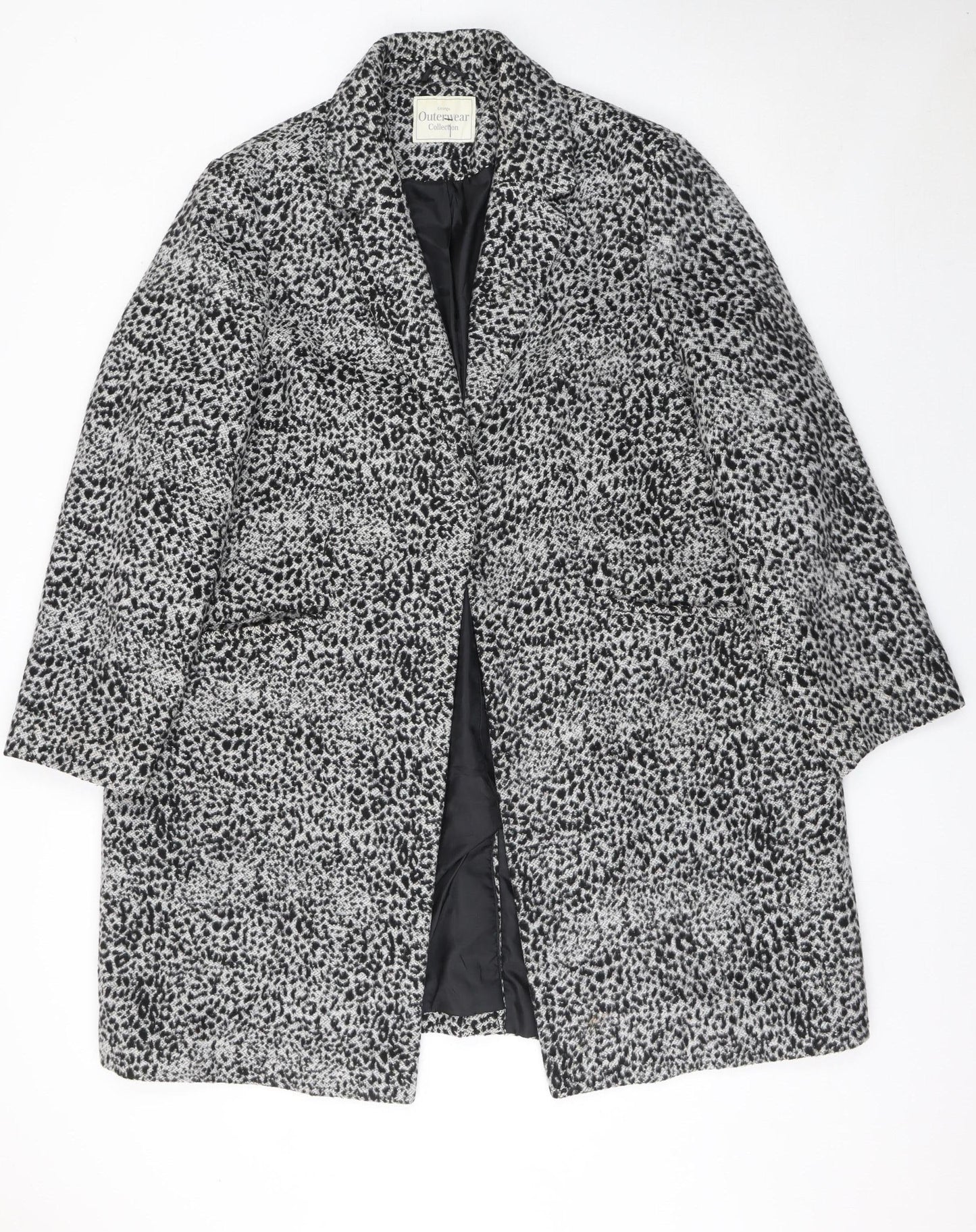 George Women’s Grey Animal Print Mid-Length Wool Blend Coat Size 20