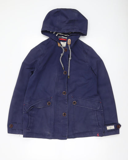 Joules Women's Blue Waterproof Hooded Rain Coat Jacket Size 12