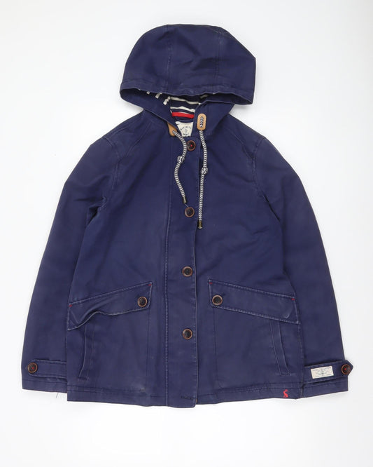 Joules Women's Blue Waterproof Hooded Rain Coat Jacket Size 12