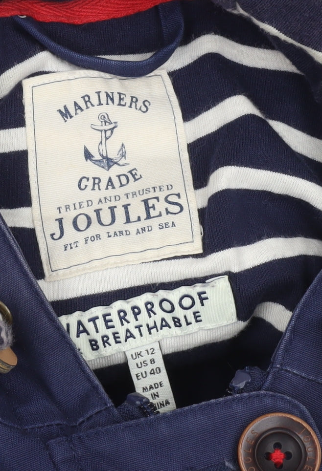 Joules Women's Blue Waterproof Hooded Rain Coat Jacket Size 12