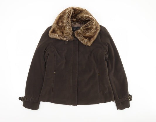 Principles Women's Brown Faux Fur Collar Lined Jacket Size 14