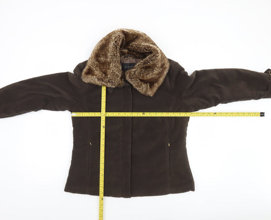 Principles Women's Brown Faux Fur Collar Lined Jacket Size 14